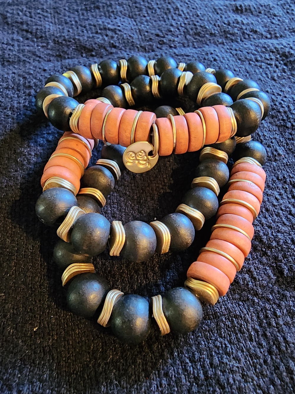 Plunder Black & Orange Bead Bracelet with Gold Accents
